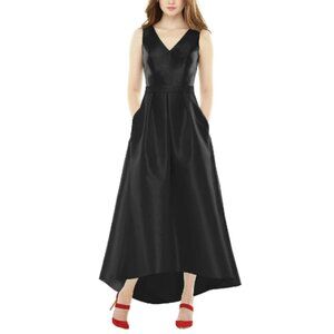 Alfred Sung Sleeveless Pleated Skirt High Low Dress with Pockets Black 18R